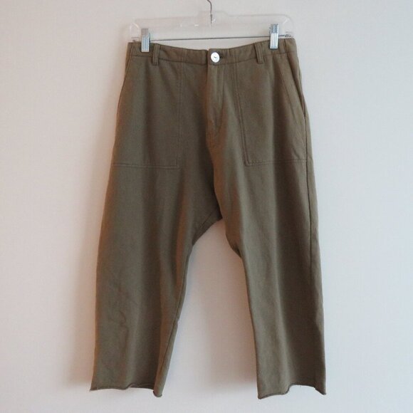ACACIA Dublin Pant in Moss Green Cotton Raw Hem Casual Travel Vacation - Size S - Picture 2 of 16